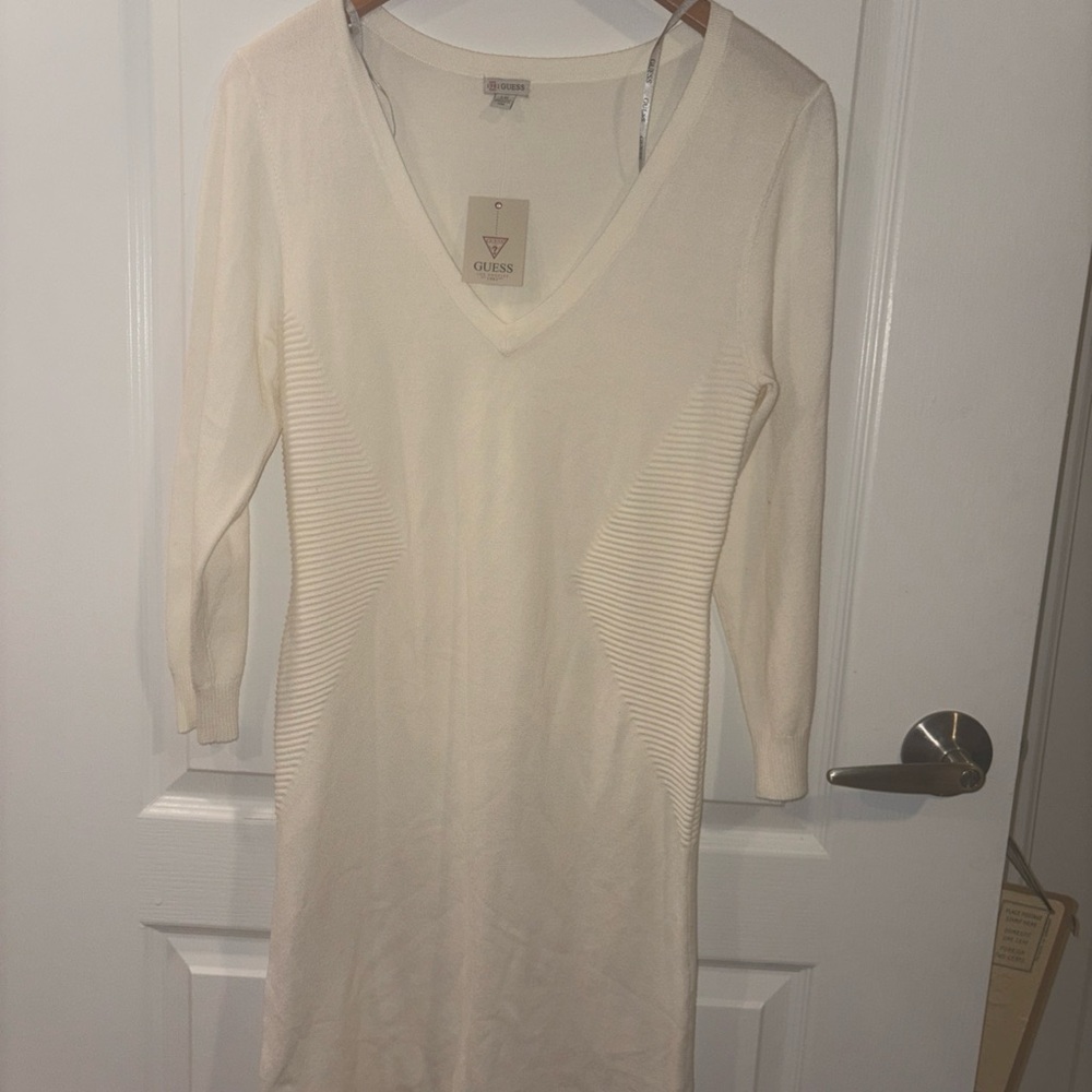 Guess Cheryl Inset Sweater Dress Macadamia Cream Size L NWT